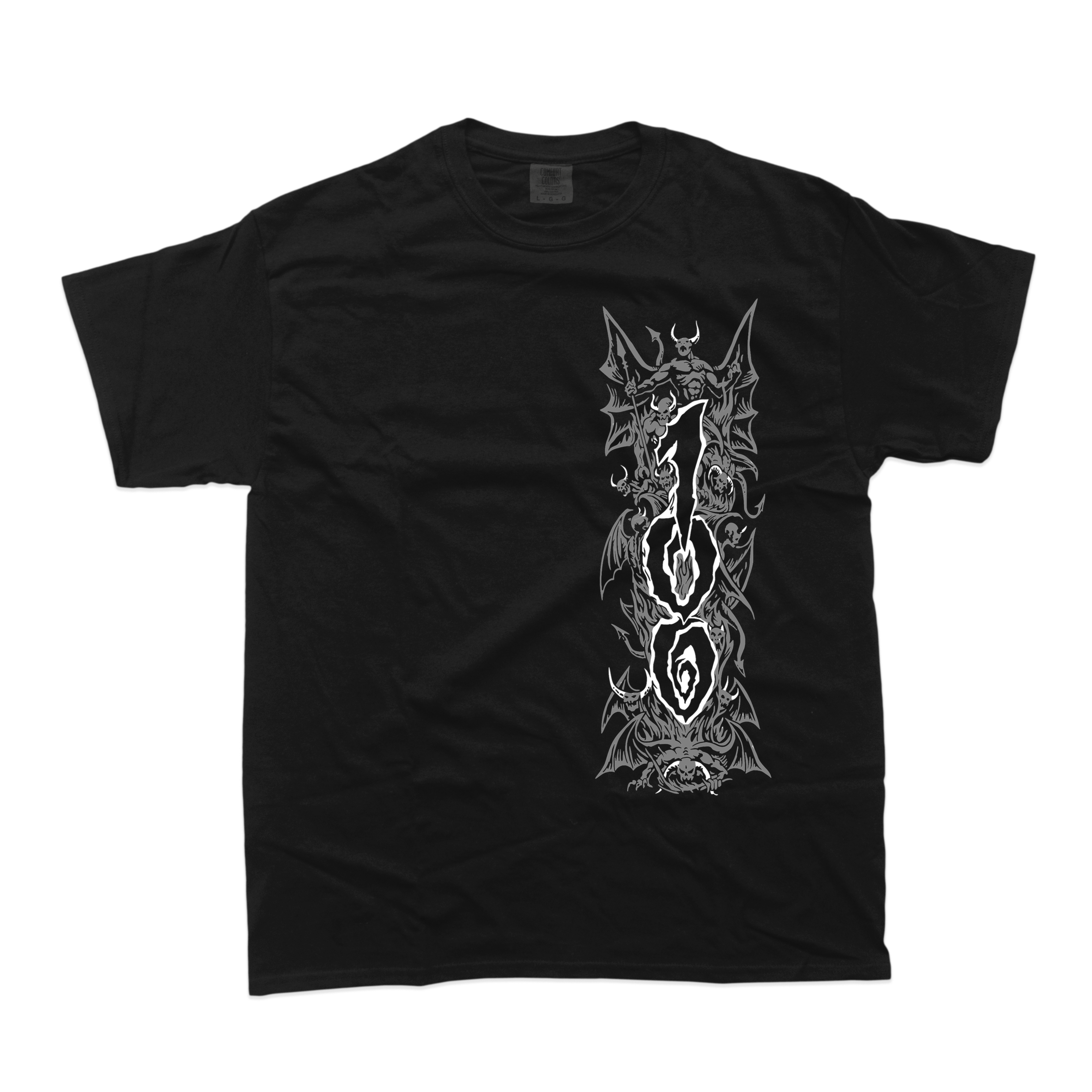 100 Demons - Vertical Demon: Black / White - Black T-Shirt