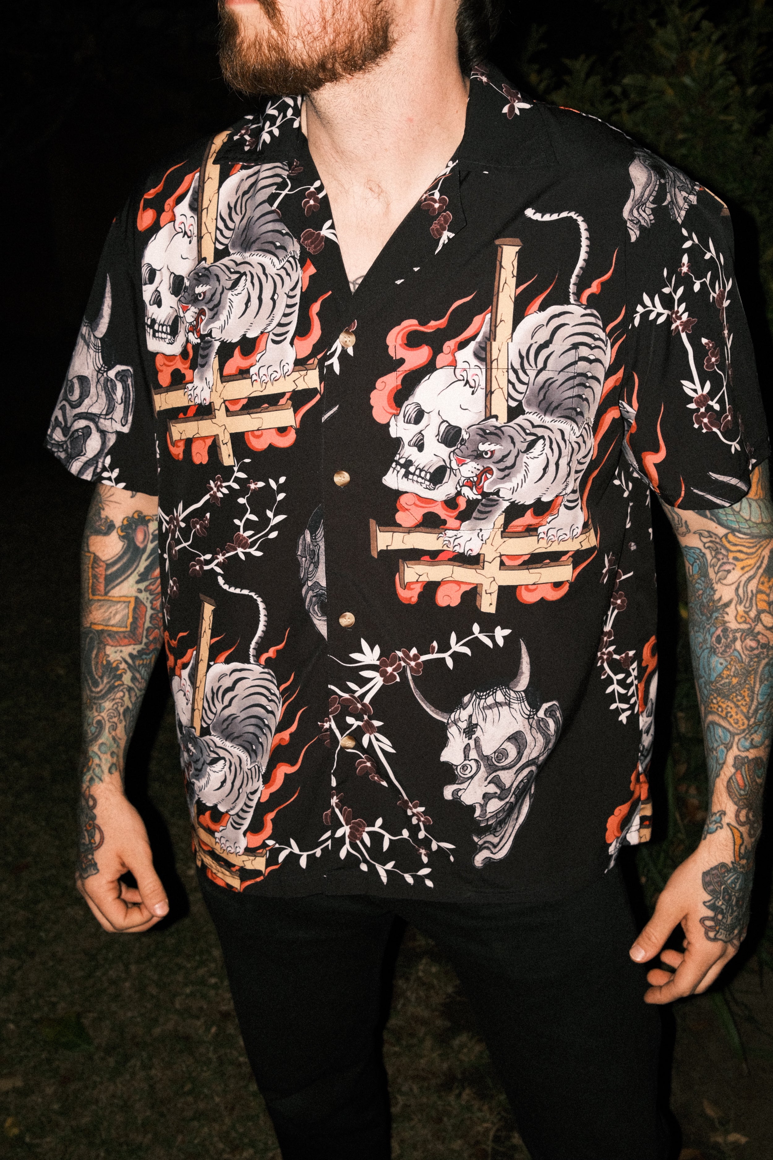 Twitching Tongues Black Hawaiian Shirt *PREORDER*